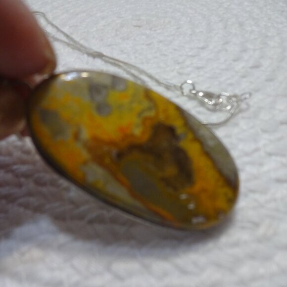 Stunning BUMBLE BEE JASPER Handmade Sterling 925 Pendant/Chain #980C - Picture 3 of 3